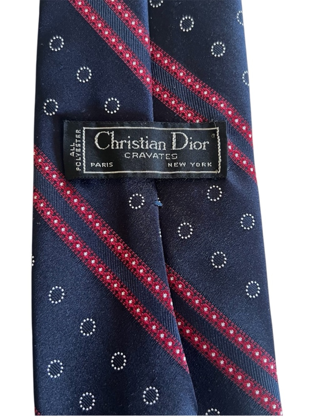 Vintage Christian Dior Men’s Tie Navy Red Pattern Polyester VTG